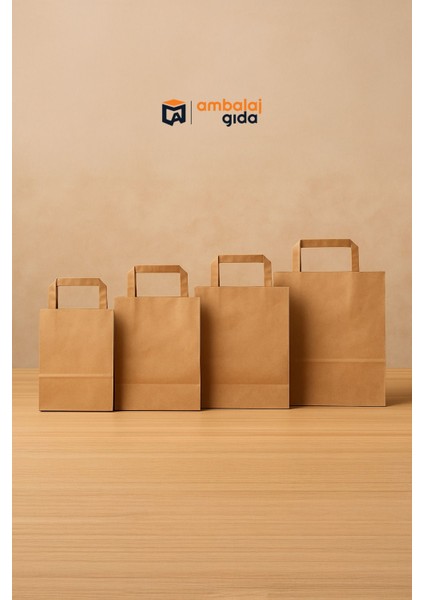 Flat Saplı Kraft Kağıt Çanta 25X28X14 cm - 25 Adet Mağaza Alışveriş Kağıt Poşet Torba Ambalaj