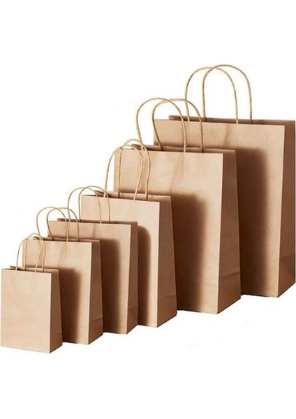 Büküm Sapli Kraft Kağit Çanta 38X36X25 cm - 25 Adet Mağaza Alışveriş Kağıt Poşet Torba Ambalaj
