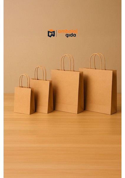 Büküm Saplı Kraft Kağıt Çanta 32X32X20 cm - 25 Adet Mağaza Alışveriş Kağıt Çanta Poşet Torba