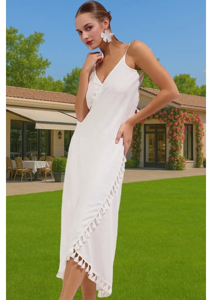 Şık Tek Omuzlu Maxi Plaj Elbisesi Viskoz Kumaş Rahat Kalıp Kaliteli Işçilik Rahat Kullanım