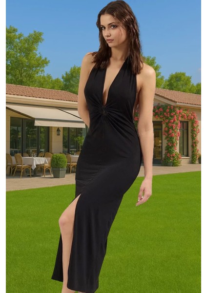 Aksesuarlı V Yaka Maxi Örme Elbise Yazlık Plaj Şıklığı Seçkin Malzeme Şık Görünüm Özel Tasarım fiyatları