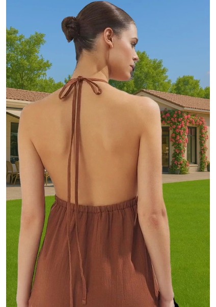 Şık Kadın Yazlık Maxi Elbise Pamuklu Crinkle Dokuma A Line Uzun Ömürlü Günlük Kullanım Için modelleri