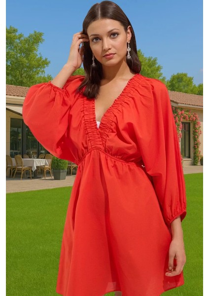 Yazlık %100 Pamuk Mini Elbise Vual Dokuma Tek Kol Balon Özenle Seçilmiş Profesyonel Görünüm