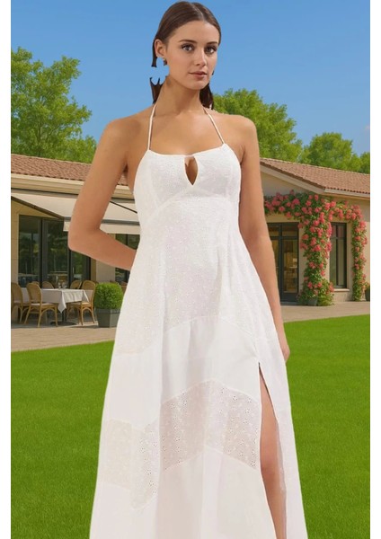 Kadın Yazlık Maxi Elbise Brode Detaylı Poplin Kumaş Rahat Kesim Kaliteli Işçilik Trend Tasarım