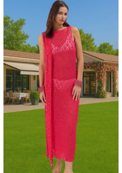 Şık Dantelli Maxi Plaj Elbisesi Örme Kumaş Rahat Yazlık Tasarım Rahat ve Şık Özenle Seçilmiş fiyatları