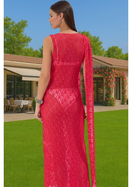 Şık Dantelli Maxi Plaj Elbisesi Örme Kumaş Rahat Yazlık Tasarım Rahat ve Şık Özenle Seçilmiş modelleri