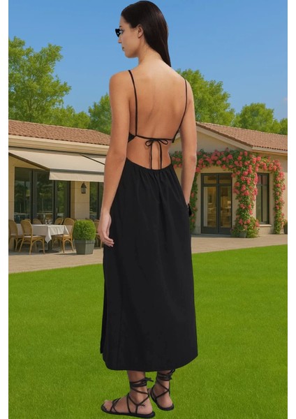 Pamuklu Elastan Maxi Plaj Elbisesi A Line Kesim Halter Yaka Yazlık Trend Tasarım Rahat ve Şık