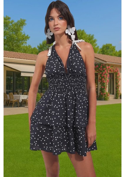 Şık Puantiyeli Yazlık Elbise %100 Pamuk Nefes Alabilir Modern Stil Kaliteli Işçilik Rahat ve Şık fiyatları