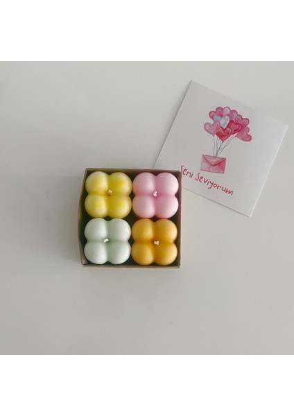 Seni Seviyorum Kartlı Bubble Tasarım Çok Renkli Kokulu Mum 4'lü fırsatları