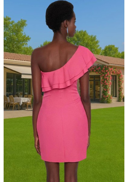 Asimetrik Yaka Tek Omuz Mini Elbise Finike Dokuma Yazlık Kokteyl Rahat Kullanım Rahat ve Şık