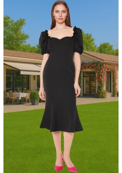 Şık Kalp Yaka Kısa Kollu Polyester Abiye Elbise Premium Kalite Dayanıklı Malzeme Kaliteli Işçilik