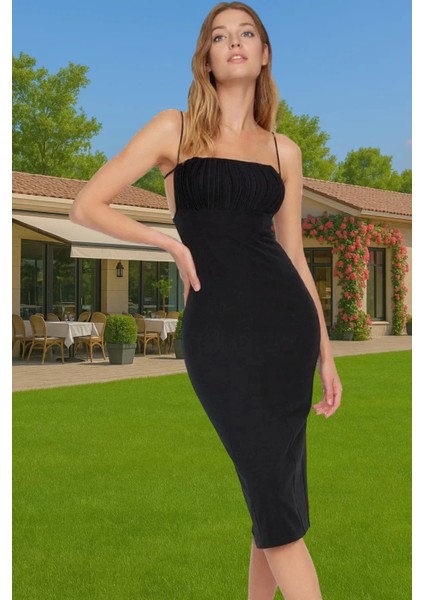 Şık Kare Yaka Bodycon Abiye Elbise Dokuma Finike Kumaş Özel Günler Rahat Kullanım Trend Tasarım