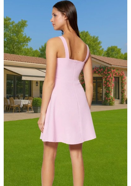 A Line Kolsuz Mini Elbise Polyester Elastan Yazlık Şık Abiye Trend Tasarım Yüksek Kalite Uzun Ömürlü