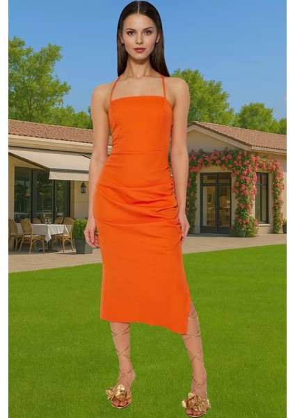 Zarif Bodycon Midi Abiye Elbise Polyester Elastan Dokuma Kumaş Seçkin Malzeme Rahat Kullanım