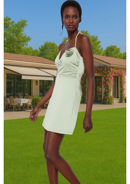 A Line Sandy Örme Mini Elbise Kalp Yaka Kolsuz Rahat Yazlık Rahat Kullanım Rahat Kullanım