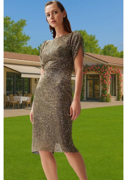 Şık Bodycon Abiye Elbise Payet Işlemeli Polyester Karışımlı Midi Boy Seçkin Malzeme fiyatları