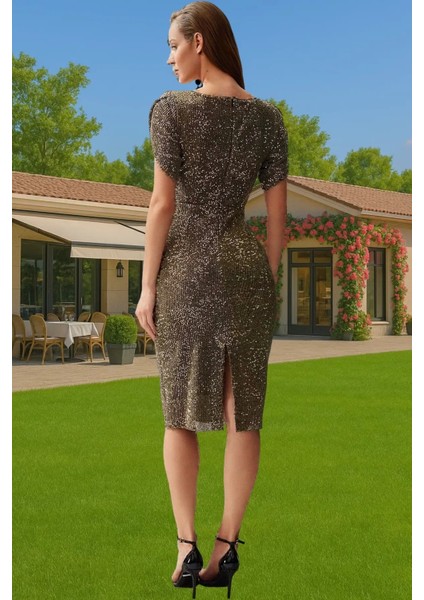 Şık Bodycon Abiye Elbise Payet Işlemeli Polyester Karışımlı Midi Boy Seçkin Malzeme modelleri
