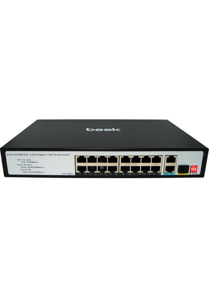 Yönetilemeyen Poe+ Switch&lt;br&gt; 16 x 10/100MBPS IEEE802.3AF/AT Poe+ Port (Port Başına 30.8 Watt) (Poe Güç Bütçesi Maks. 200W)&LT;BR&GT; 2 x 10/100/1000MBPS Port&lt;br&gt; 1 x 1000BASE-X Sfp Y