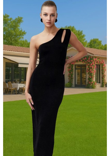 Şık Parıltılı Simli Bodycon Elbise Asimetrik Yaka Tasarım Modern Stil Şık Görünüm Modern Stil