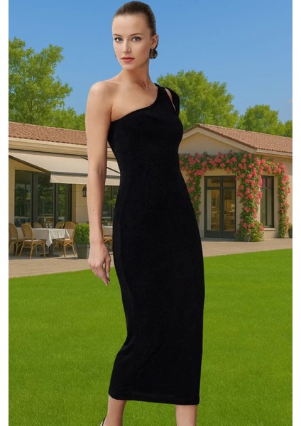 Şık Parıltılı Simli Bodycon Elbise Asimetrik Yaka Tasarım Modern Stil Şık Görünüm Modern Stil fiyatları