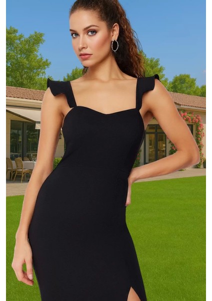 Zarif Kalp Yaka Midi Boy Bodycon Finike Dokuma Elbise Özenle Seçilmiş Özel Tasarım Kaliteli Işçilik
