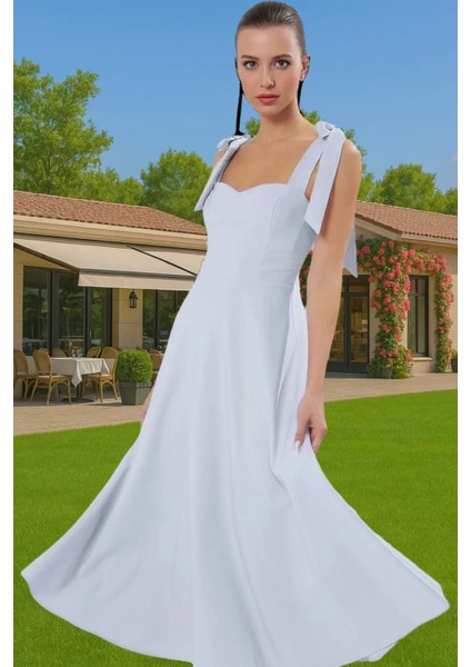 Feminen A Kesim Midi Abiye Elbise Polyester Elastan Dokuma Kumaştan Günlük Kullanım Için