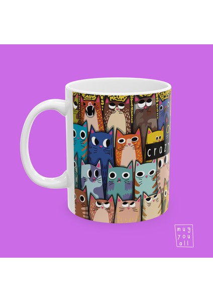 Crazy Cat Lady Yazılı Kedi, Kedisever, Kedi Annesi Temalı Porselen Hediyelik Kahve Kupası modelleri