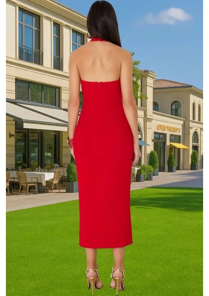 Kadın Bodycon Midi Elbise Kare Yaka Finike Dokuma Yazlık Şık Elbise Trend Tasarım Yüksek Kalite