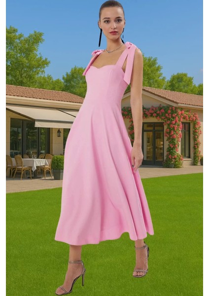 Feminen A Kesim Midi Abiye Elbise Polyester Elastan Dokuma Kumaştan Günlük Kullanım Için fiyatları