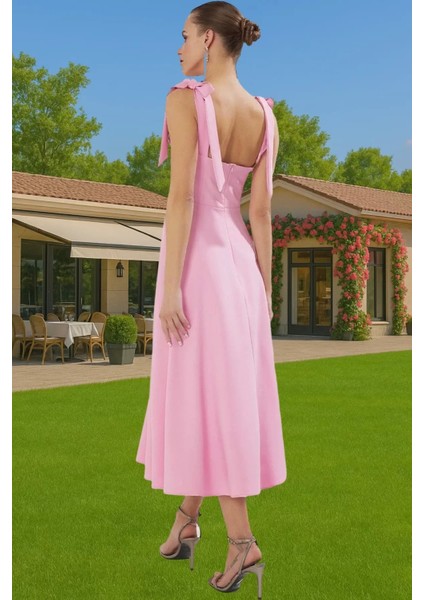 Feminen A Kesim Midi Abiye Elbise Polyester Elastan Dokuma Kumaştan Günlük Kullanım Için modelleri