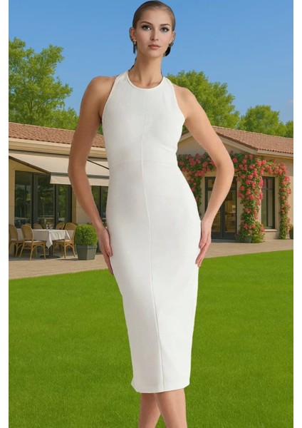 Şık Halter Yaka Bodycon Elbise Taş Detaylı Finike Dokuma Kaliteli Işçilik Kaliteli Işçilik fiyatları