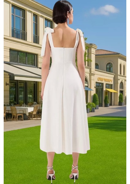 Feminen A Kesim Midi Abiye Elbise Polyester Elastan Dokuma Kumaştan Günlük Kullanım Için