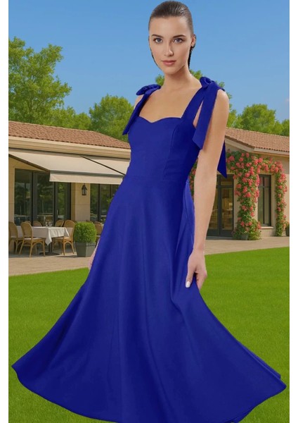 Feminen A Kesim Midi Abiye Elbise Polyester Elastan Dokuma Kumaştan Günlük Kullanım Için