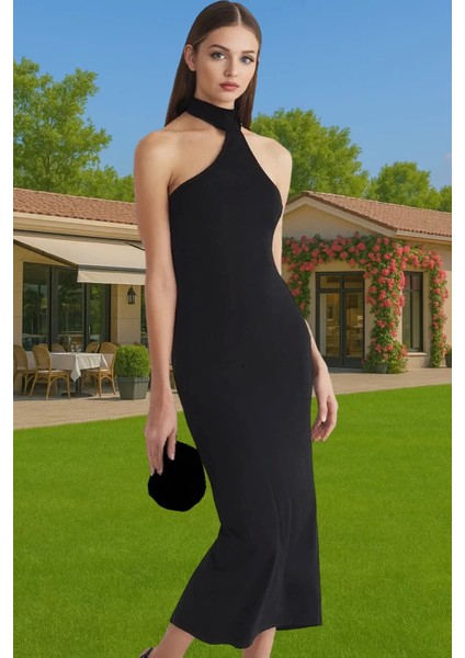 Vücudu Saran Asimetrik Yaka Kolsuz Örme Midi Abiye Elbise Günlük Kullanım Için Kaliteli Işçilik