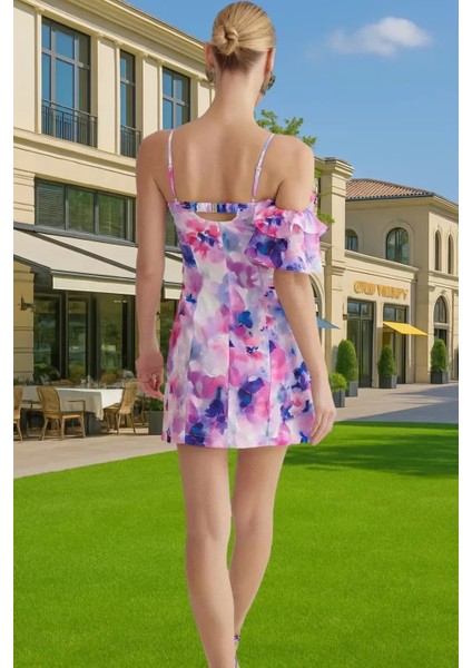 Çiçek Desenli Mini Abiye Elbise Vücuda Oturan Poplin Kumaştan Dayanıklı Malzeme Şık Görünüm modelleri