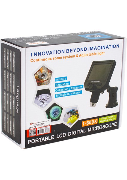 4.3 LCD Dıgıtal Ekranlı 3.6 Mp Hd Taşınabilir Mikroskop (1-600X Zoom-Lityum Pilli) (4767)
