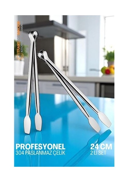 Mutfak Maşası - Mangal Barbekü Maşası - Izgara Maşası Tava Maşası Çelik 24 cm