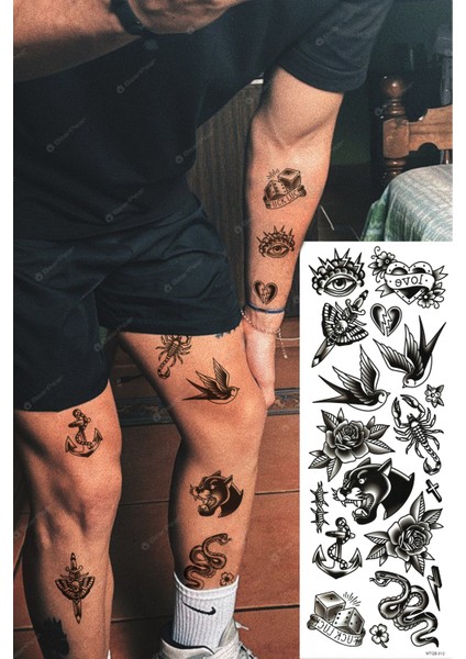 Karışık Figürlü Kol Kaplama Geçici Dövme Kol Dövmesi