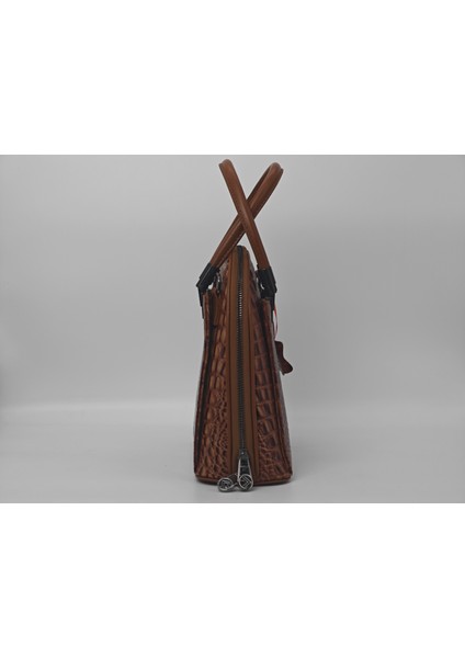 Açık Kahve Timsah Desen Deri Çanta - Hakiki Deri 40085 - Çok Bölmeli , Gerçek Deri modelleri