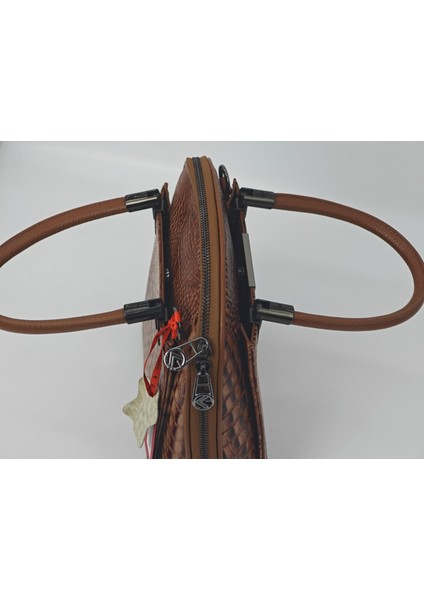 Açık Kahve Timsah Desen Deri Çanta - Hakiki Deri 40085 - Çok Bölmeli , Gerçek Deri fırsatları