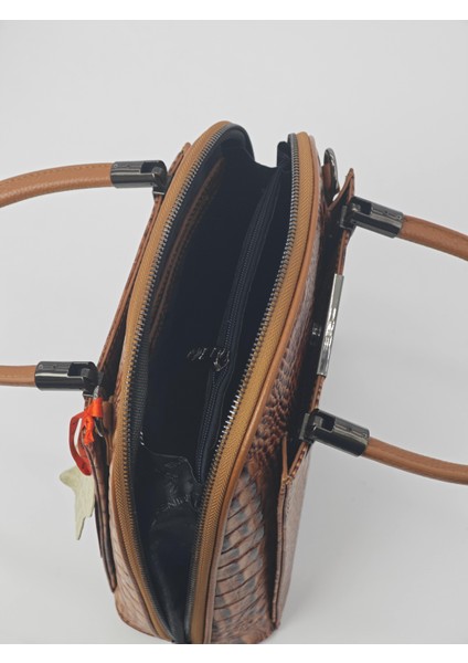 Açık Kahve Timsah Desen Deri Çanta - Hakiki Deri 40085 - Çok Bölmeli , Gerçek Deri indirimleri