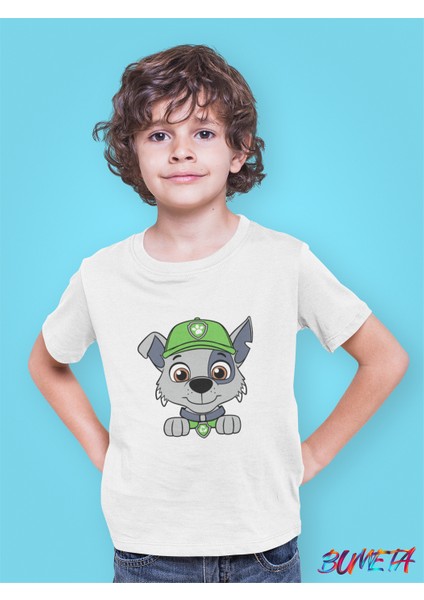 Yeşil Şapkalı Kurtarıcı Rocky Paw Patrol Çocuk Tişört T-Shirt