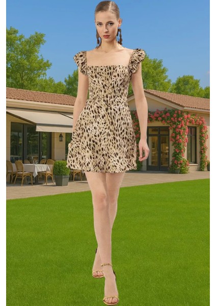 Kısa A Kesim Animal Desenli Poplin Elbise Yazlık Günlük Şık Şık Görünüm Modern Stil Kaliteli Işçilik fiyatları