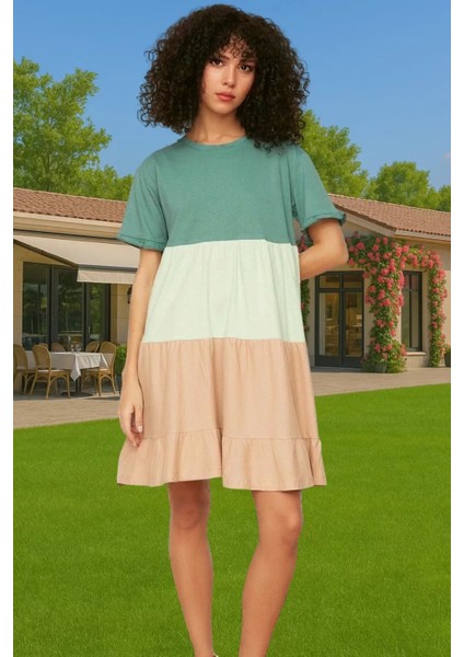 Yazlık Pamuk Mini Elbise A Line Bisiklet Yaka Rahat Günlük Stil Modern Stil Kaliteli Işçilik