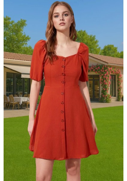 Kadın Şık A Kesim Mini Elbise Pamuk Polyester Dokuma Kumaş Şık Görünüm Özenle Seçilmiş Mükemmel Uyum