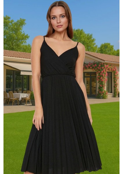 Yazlık Casual Ayarlanabilir Askılı Pileli Midi Elbise Seçkin Malzeme Yüksek Kalite Rahat Kullanım fiyatları