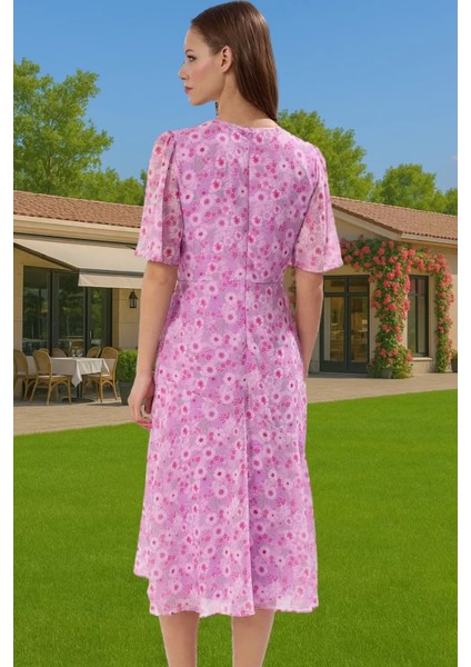 Astarlı Şifon Elbise A Kesim Midi Boy Polyester Yazlık Premium Kalite Özenle Seçilmiş Premium Kalite