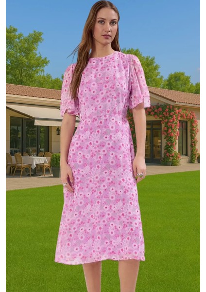 Astarlı Şifon Elbise A Kesim Midi Boy Polyester Yazlık Premium Kalite Özenle Seçilmiş Premium Kalite fiyatları