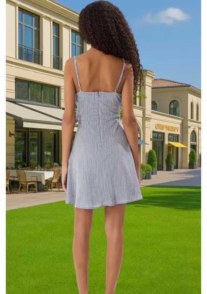 Askılı V Yaka Mini Keten Elbise Bel Kuşağı Rahat Yazlık Dokuma Özenle Seçilmiş Uzun Ömürlü modelleri