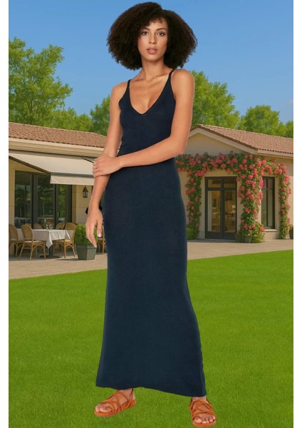 Kadın V Yaka Maxi Elbise Triko Kumaş Rahat Günlük Tarz Rahat ve Şık Dayanıklı Malzeme Yüksek Kalite